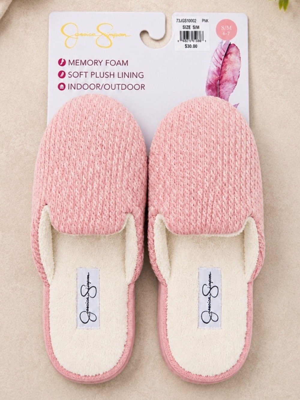 JESSICA SIMPSON Pink Cozy House Slippers S Memory Foam Indoor Outdoor NWT